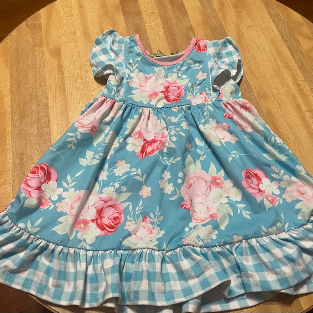 Charming Floral Kids Dress in Blue and Pink